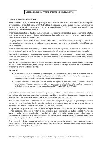 BANDURA, Albert. Aprendizagem social cognitiva. Porto ... - iLang