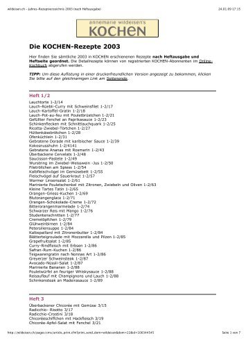 wildeisen.ch - Jahres-Rezeptverzeichnis 2003 (nach Heftausgabe)