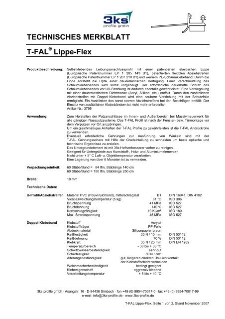 TECHNISCHES MERKBLATT T-FAL Lippe-Flex - 3ks profile gmbh