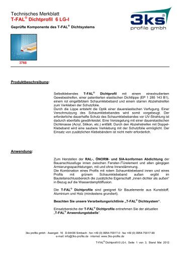 Technisches Merkblatt T-FAL Dichtprofil 6 LG-I - 3ks profile gmbh