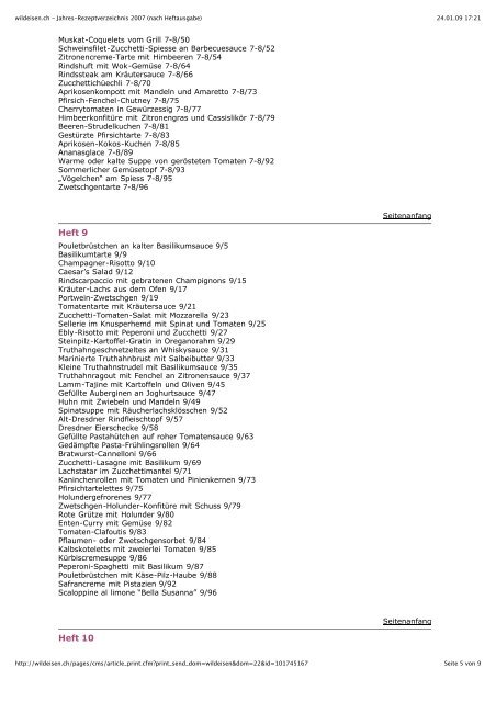 wildeisen.ch - Jahres-Rezeptverzeichnis 2007 (nach Heftausgabe)