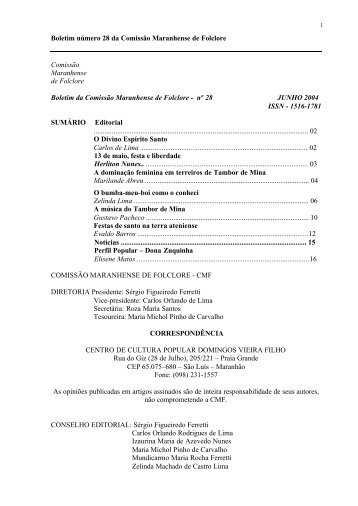 Boletim número 28 da Comissão Maranhense de Folclore ...