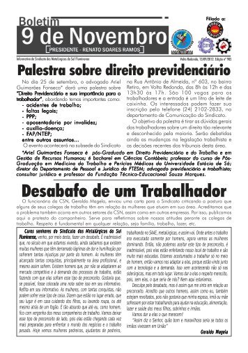 Boletim 905 - Sindicato dos Metalúrgicos da Região Sul Fluminense