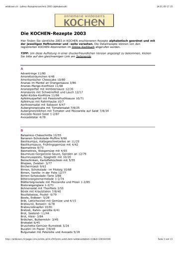 wildeisen.ch - Jahres-Rezeptverzeichnis 2003 (alphabetisch)