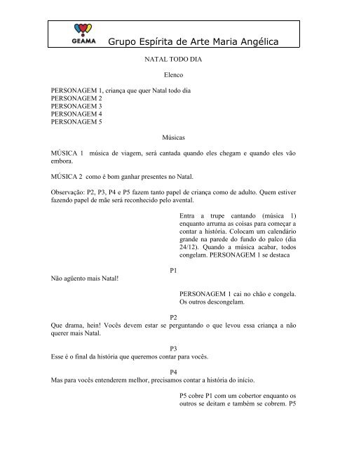 Roteiro da Peça NATAL TODO DIA - GEAMA Roteiro da Peça NATAL TODO DIA - GEAMA