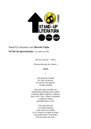 Stand-Up Literatura com Marcelo Tápia Set list da apresentação (7 ...