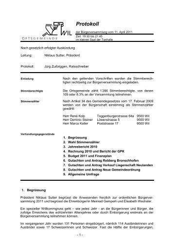 Protokoll - Ortsgemeinde Wil