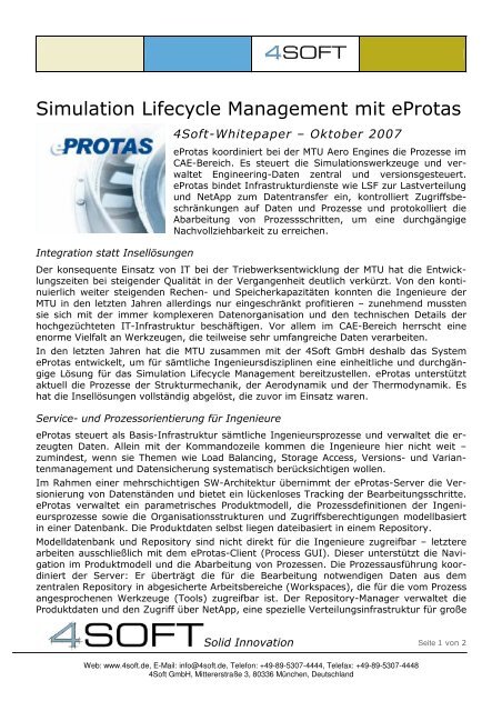 Simulation Lifecycle Management mit eProtas - 4Soft
