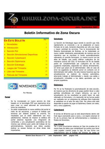 Boletín Informativo de Zona Oscura NOVEDADES - Club Zona Oscura