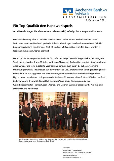 Fur Top Qualitat Den Handwerkspreis Aachener Bank Eg