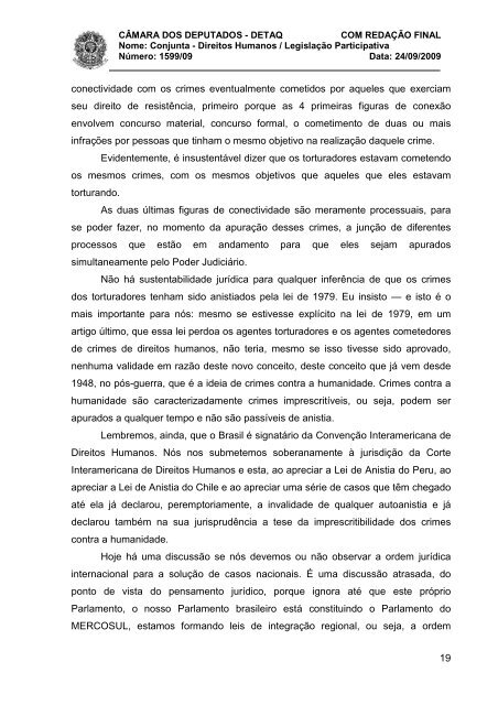 NT - Crimes de tortura - 24 09 09 - Câmara dos Deputados