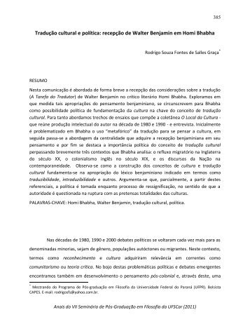 Tradução cultural e política: recepção de Walter Benjamin ... - UFSCar