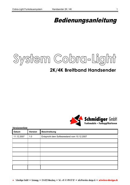 Cobra-Light Funksteuersystem Handsender 2K / 4K 1 Versionenliste ...