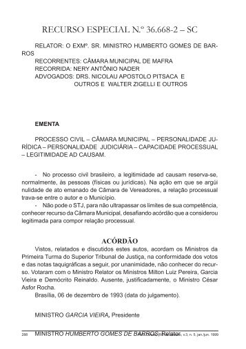 Recurso Especial nº 36.668-2 SC do Superior Tribunal de Justiça