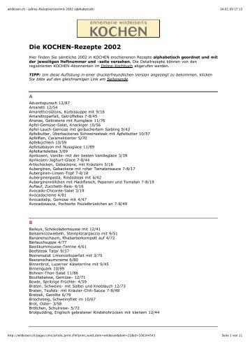 wildeisen.ch - Jahres-Rezeptverzeichnis 2002 (alphabetisch)