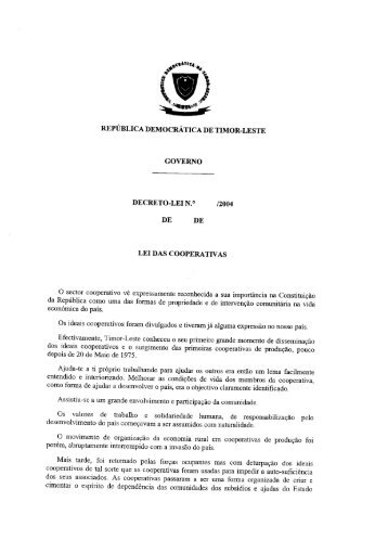 Lei das Cooperativas - Governo de Timor-Leste