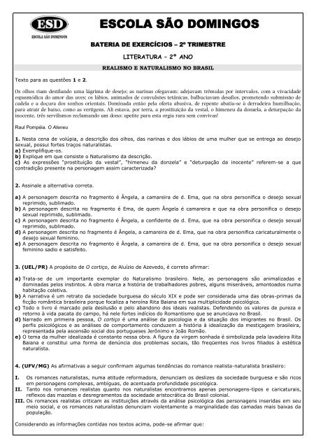 Os 20 Melhores Exercícios sobre Naturalismo com Gabarito