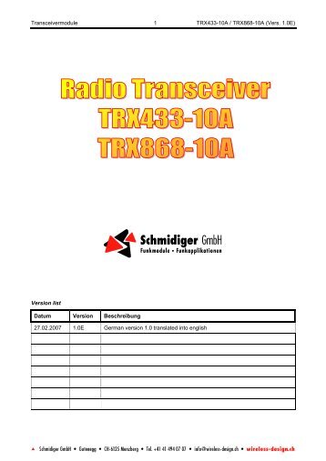 Transceivermodule 1 TRX433-10A / TRX868-10A (Vers. 1.0E ...