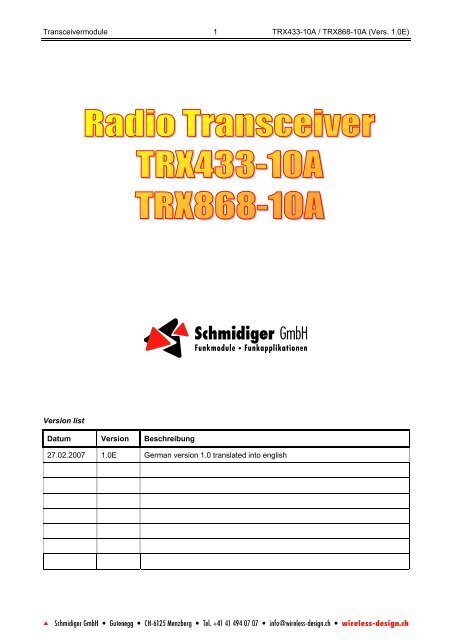 Transceivermodule 1 TRX433-10A / TRX868-10A (Vers. 1.0E ...