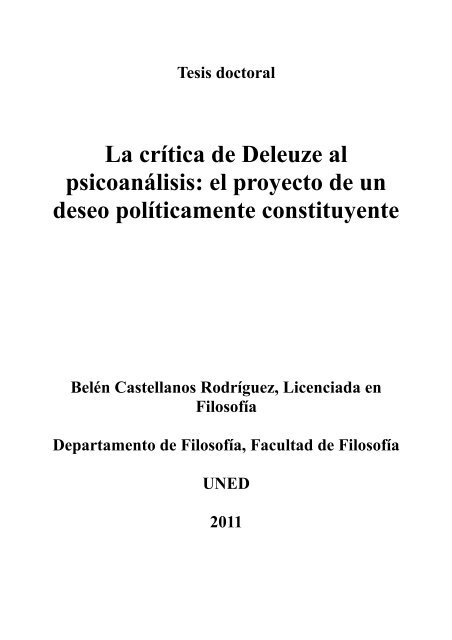 La crítica de Deleuze al psicoanálisis: el proyecto ... - e-spacio UNED