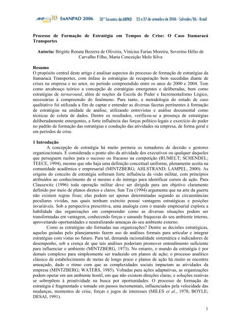 1 Processo de Formação de Estratégia em Tempos de Crise - Anpad