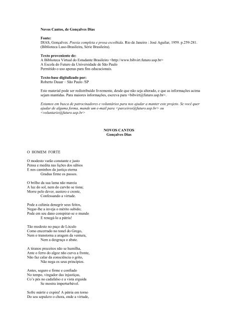 Novos Cantos, de Gonçalves Dias Fonte: DIAS ... - Saco Cheio