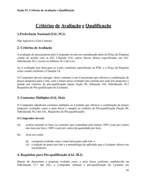 Seção I. Instruções aos Licitantes (IAL) - SEPLAG - Sistema de ...