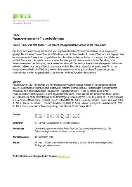 Hypnosystemische Trauerbegleitung - wilob