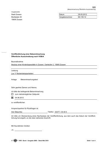 Stadt Zossen Datum 29.05.2012 Marktplatz 20 Vergabenummer 60 ...