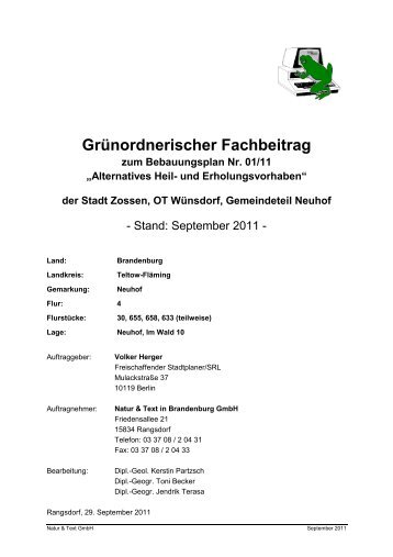 Grünordnerischer Fachbeitrag - Stadt Zossen