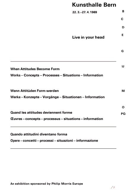 Szeemann Harald Live In Your Head When Attitudes Become Form 1969