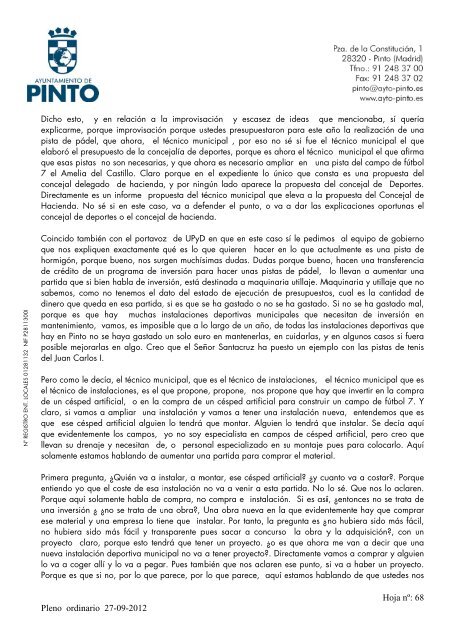 Pleno ordin nario 27-09 9-2012 Hoja n nº: 1 - Ayuntamiento de Pinto