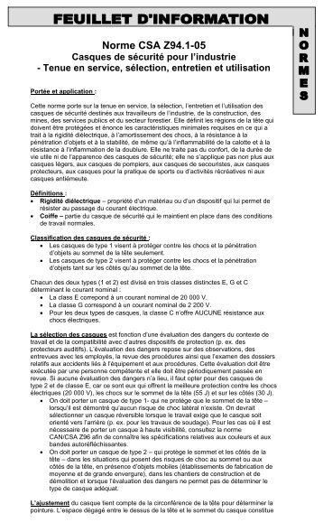 Norme CSA Z94.1-05 Casques de sécurité pour l ... - SAFE Manitoba