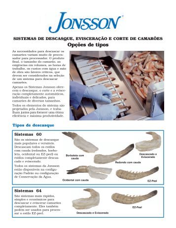 sistemas de descasque, evisceração e corte de camarões