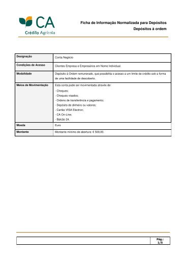 Ficha de Informação Normalizada - Empresas - Crédito Agrícola