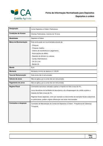 Ficha de Informação Normalizada para Depósitos ... - Crédito Agrícola