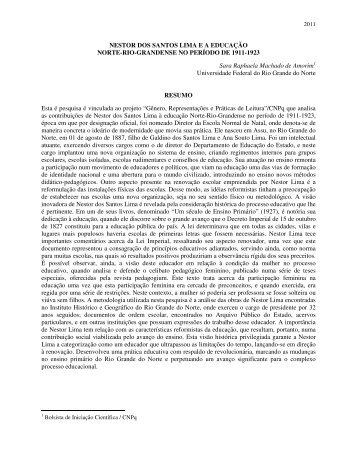 Nestor dos Santos Lima e a educação norte-rio ... - Faced.ufu