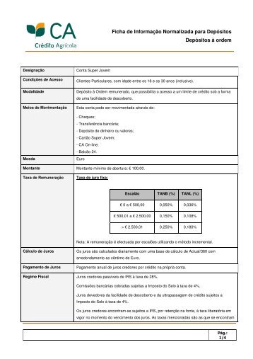 Ficha de Informação Normalizada para Depósitos ... - Crédito Agrícola