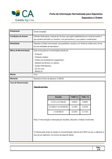 Ficha de Informação Normalizada para Depósitos ... - Crédito Agrícola