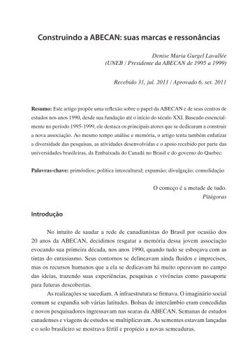 Clique aqui e veja o artigo completo - Interfaces Brasil/Canadá