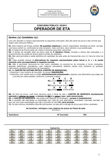 OPERADOR DE ETA - Prefeitura de Jaguariúna