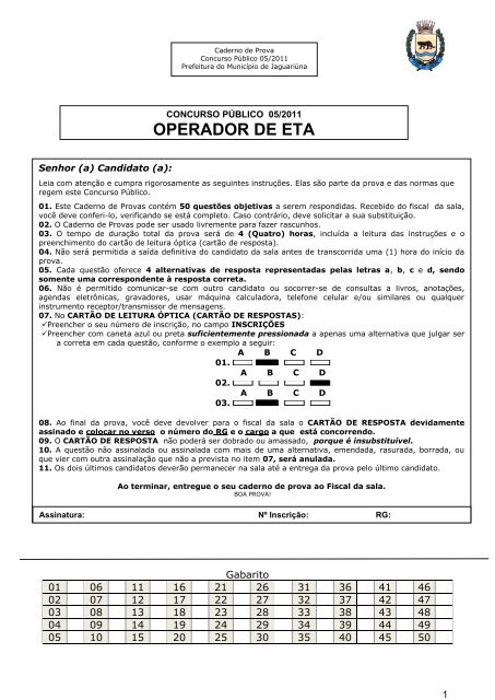 OPERADOR DE ETA - Prefeitura de Jaguariúna