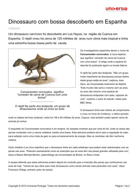 Dinossauro com bossa descoberto em Espanha - Universia