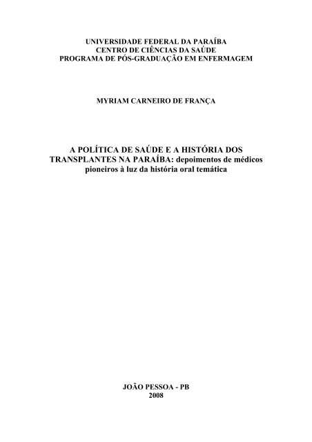 Ler Dissertação - CCS - Universidade Federal da Paraíba