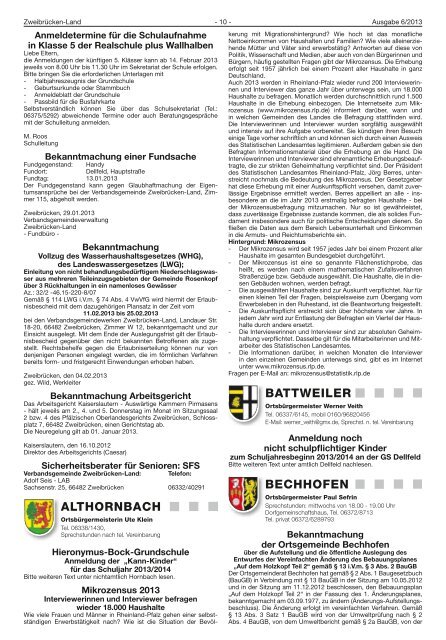 Beilagenhinweis - Verbandsgemeinde Zweibrücken-Land