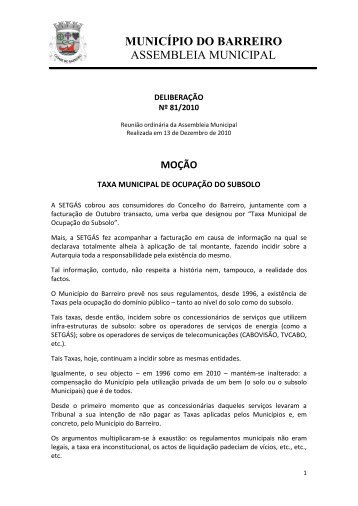 MUNICÍPIO DO BARREIRO ASSEMBLEIA MUNICIPAL - Câmara ...