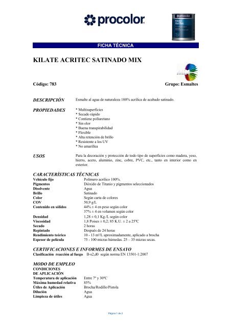 Color Kilate Kilate AcriTec Satinado Mix - Procolor