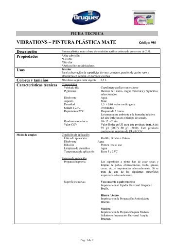 VIBRATIONS – PINTURA PLÁSTICA MATE código: 980 - Bruguer