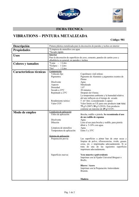 Descargar ficha técnica (pdf) - Pinturas Bruguer | Vibrations