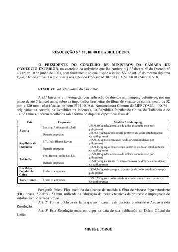 Resolução CAMEX 20 de 2009 - Ministério do Desenvolvimento ...